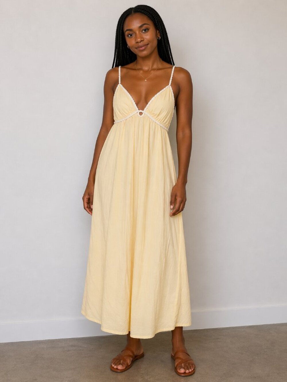Mon Renn Yellow Maxi Dress Rope Strap Zip Back Twist Detail Sundress Sz M